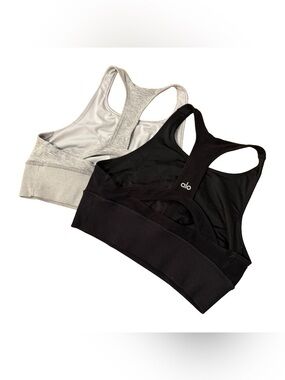 Alo Yoga Racerback Sports Bra Bundle Women’s Medium Black Gray 2 Piece